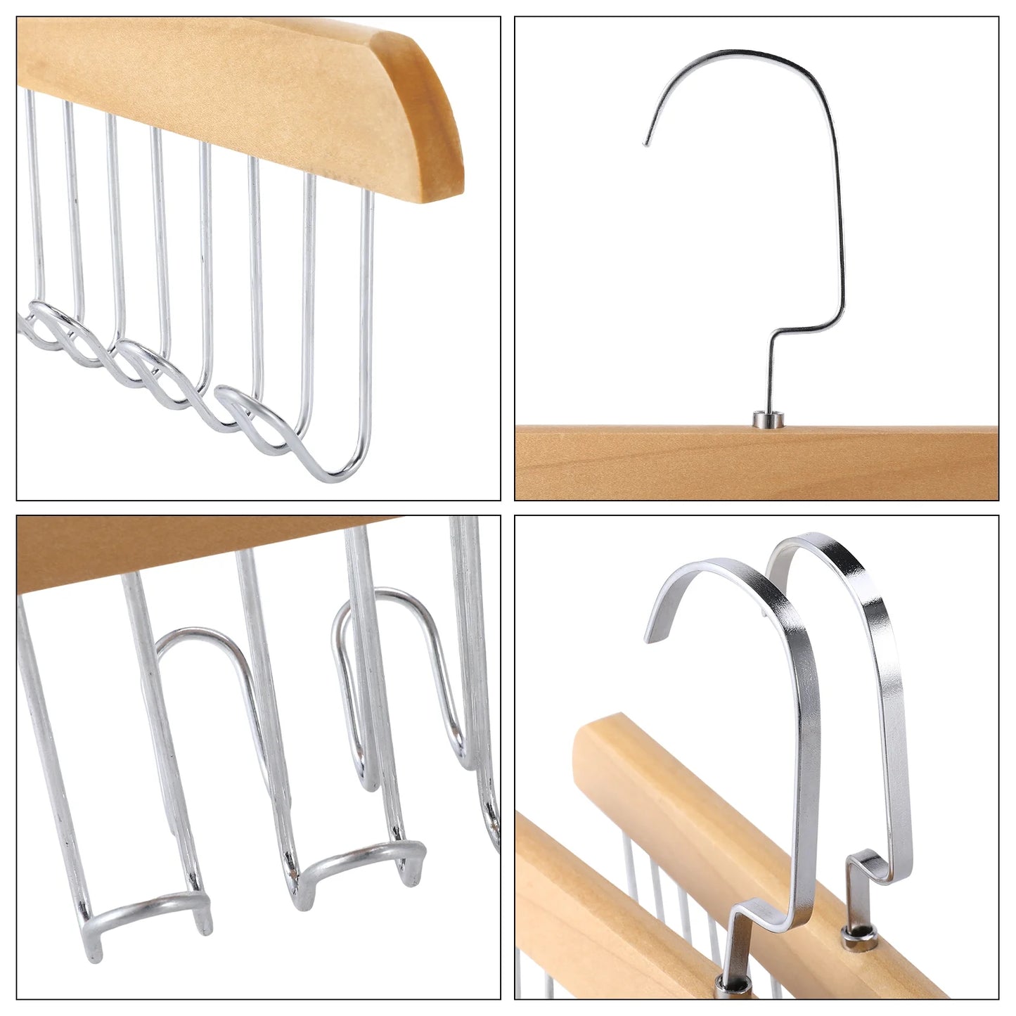 3 Pack Belt and Bra Hangers with Hooks,Space Saving Bra Hangers for Closet and Laundry,360 Degree Rotating Wooden Tie Hanger with 8 Hooks for Tank Top,Jeans,Scarf(Nature)